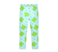 YOUJUNER Girls Leggings Cartoon Green Frogs Full Length Trousers Stretchy Casual Wear Kids Pants for Age 4-10 Child