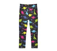 YOUJUNER Girls Leggings Colourful Dinosaur Pattern Full Length Trousers Stretchy Casual Wear Kids Pants for Age 4-10 Child Multicoloured