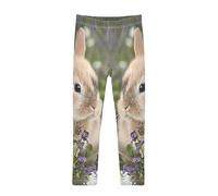 YOUJUNER Girls Leggings Cute Bunny Rabbit Full Length Trousers Stretchy Casual Wear Kids Pants for Age 4-10 Child Multicoloured