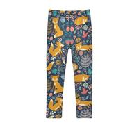 YOUJUNER Girls Leggings Cute Fox Pattern Full Length Trousers Stretchy Casual Wear Kids Pants for Age 4-10 Child Multicoloured