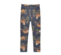 YOUJUNER Girls Leggings Cute Sloth Pattern Full Length Trousers Stretchy Casual Wear Kids Pants for Age 4-10 Child Multicoloured