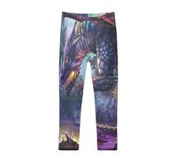 YOUJUNER Girls Leggings Fantasy Dragon Full Length Trousers Stretchy Casual Wear Kids Pants for Age 4-10 Child Multicoloured
