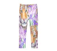 YOUJUNER Girls Leggings Floral Tiger Face Full Length Trousers Stretchy Casual Wear Kids Pants for Age 4-10 Child Multicoloured