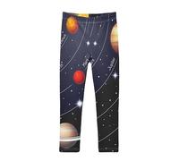 YOUJUNER Girls Leggings Solar System Planet Full Length Trousers Stretchy Casual Wear Kids Pants for Age 4-10 Child Multicoloured