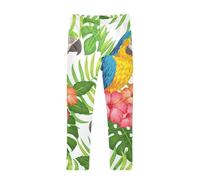 YOUJUNER Girls Leggings Tropical Palm Leaves Macaw Parrot Full Length Trousers Stretchy Casual Wear Kids Pants for Age 4-10 Child Multicoloured