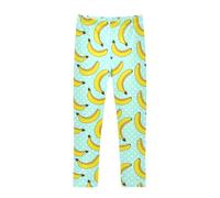 YOUJUNER Girls Leggings Yellow Bananas Pattern Full Length Trousers Stretchy Casual Wear Kids Pants for Age 4-10 Child