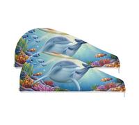 YOUJUNER Hair Towel Wrap Cute Dolphin Rapid Drying Turban Hair Towel Super Absorbent Head Towel for Women Girl