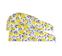 YOUJUNER Hair Towel Wrap Yellow Lemon Pattern Rapid Drying Turban Hair Towel Super Absorbent Head Towel for Women Girl