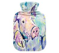 YOUJUNER Hot Water Bottle with Cute Animal Pig Print Cover 1 Litre Large Hot Water Bag Warm Comfort Hand Feet Warmer