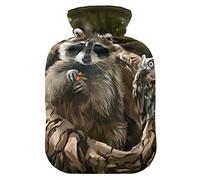 YOUJUNER Hot Water Bottle with Cute Raccoon Panda Cover 2 Litre Large Hot Water Bag Warm Comfort Hand Feet Warmer