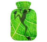 YOUJUNER Hot Water Bottle with Frog Green Leaves Cover 1 Litre Large Hot Water Bag Warm Comfort Hand Feet Warmer