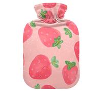 YOUJUNER Hot Water Bottle with Pink Strawberry Print Cover 2 Litre Large Hot Water Bag Warm Comfort Hand Feet Warmer