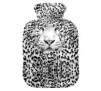 YOUJUNER Hot Water Bottle with White Tiger Print Cover 2 Litre Large Hot Water Bag Warm Comfort Hand Feet Warmer