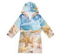 YOUJUNER Kids Bathrobe Hooded Robe Beach Starfish Girls Boys Dressing Gown Soft Plush Sleepwear Nightwear Absorbent Pyjamas Nightgown