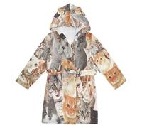YOUJUNER Kids Bathrobe Hooded Robe Cute Cat Breed Portrait Girls Boys Dressing Gown Soft Plush Sleepwear Nightwear Absorbent Pyjamas Nightgown