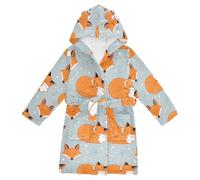 YOUJUNER Kids Bathrobe Hooded Robe Cute Fox Pattern Girls Boys Dressing Gown Soft Plush Sleepwear Nightwear Absorbent Pyjamas Nightgown