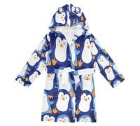 YOUJUNER Kids Bathrobe Hooded Robe Cute Penguin Pattern Girls Boys Dressing Gown Soft Plush Sleepwear Nightwear Absorbent Pyjamas Nightgown