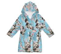 YOUJUNER Kids Bathrobe Hooded Robe Floral Panda Girls Boys Dressing Gown Soft Plush Sleepwear Nightwear Absorbent Pyjamas Nightgown