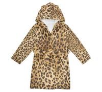 YOUJUNER Kids Bathrobe Hooded Robe Leopard Print Girls Boys Dressing Gown Soft Plush Sleepwear Nightwear Absorbent Pyjamas Nightgown
