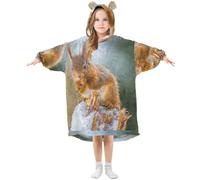 YOUJUNER Kids Oversized Blanket Hoodie, Animal Squirrel Warm Fleece Hoodie Blanket Plush Wearable Blanket Hoodie Sweatshirt Pullover for Boys Girls Multicolor