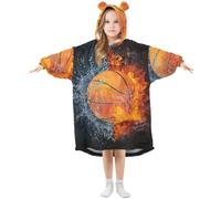 YOUJUNER Kids Oversized Blanket Hoodie, Basketball Ball Design Warm Fleece Hoodie Blanket Plush Wearable Blanket Hoodie Sweatshirt Pullover for Boys Girls Multicolor