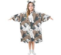 YOUJUNER Kids Oversized Blanket Hoodie, Brown Bear Polar Bear Warm Fleece Hoodie Blanket Plush Wearable Blanket Hoodie Sweatshirt Pullover for Boys Girls