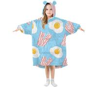 YOUJUNER Kids Oversized Blanket Hoodie, Cartoon Bacon Eggs Warm Fleece Hoodie Blanket Plush Wearable Blanket Hoodie Sweatshirt Pullover for Boys Girls Multicolor