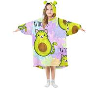 YOUJUNER Kids Oversized Blanket Hoodie, Cute Avocado Cat Warm Fleece Hoodie Blanket Plush Wearable Blanket Hoodie Sweatshirt Pullover for Boys Girls