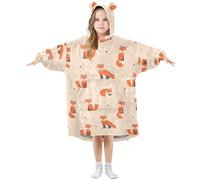 YOUJUNER Kids Oversized Blanket Hoodie, Cute Fox Pattern Warm Fleece Hoodie Blanket Plush Wearable Blanket Hoodie Sweatshirt Pullover for Boys Girls Multicolor