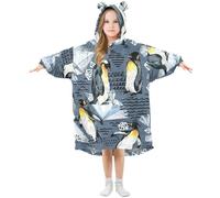 YOUJUNER Kids Oversized Blanket Hoodie, Cute Penguin Pattern Warm Fleece Hoodie Blanket Plush Wearable Blanket Hoodie Sweatshirt Pullover for Boys Girls Multicolor