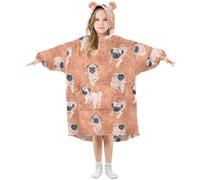 YOUJUNER Kids Oversized Blanket Hoodie, Cute Pug Dog Pattern Warm Fleece Hoodie Blanket Plush Wearable Blanket Hoodie Sweatshirt Pullover for Boys Girls Multicolor