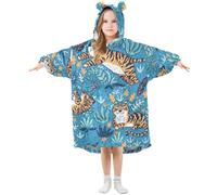 YOUJUNER Kids Oversized Blanket Hoodie, Cute Tiger Print Warm Fleece Hoodie Blanket Plush Wearable Blanket Hoodie Sweatshirt Pullover for Boys Girls Multicolor