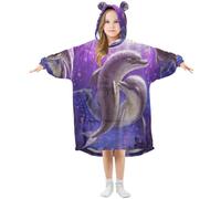 YOUJUNER Kids Oversized Blanket Hoodie, Ocean Sea Animal Dolphin Warm Fleece Hoodie Blanket Plush Wearable Blanket Hoodie Sweatshirt Pullover for Boys Girls Multicolor