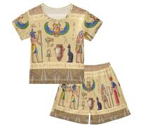 YOUJUNER Kids Pyjamas Set Ancient Egyptian Short Sleeve T-Shirt Summer Nightwear PJs Lounge Wear Sleepwear for Boys Girls Children Multicolor