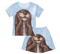 YOUJUNER Kids Pyjamas Set Animal Otter Short Sleeve T-Shirt Summer Nightwear PJs Lounge Wear Sleepwear for Boys Girls Children Multicolor