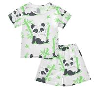YOUJUNER Kids Pyjamas Set Cute Pandas Bamboo Print Short Sleeve T-Shirt Summer Nightwear PJs Lounge Wear Sleepwear for Boys Girls Children Multicolor