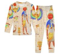 YOUJUNER Kids Pyjamas Set Egyption Pharaoh Hieroglyph Cotton Sleepwear Loungewear Set Nightwear Long Sleeve Home Pjs Outfits for Unisex Girls Boys Multicolor