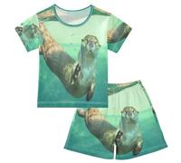 YOUJUNER Kids Pyjamas Set European Otter Short Sleeve T-Shirt Summer Nightwear PJs Lounge Wear Sleepwear for Boys Girls Children Multicolor