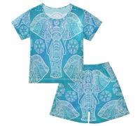 YOUJUNER Kids Pyjamas Set Mandala Elephant Decor Short Sleeve T-Shirt Summer Nightwear PJs Lounge Wear Sleepwear for Boys Girls Children Multicolor