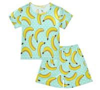 YOUJUNER Kids Pyjamas Set Yellow Bananas Pattern Short Sleeve T-Shirt Summer Nightwear PJs Lounge Wear Sleepwear for Boys Girls Children