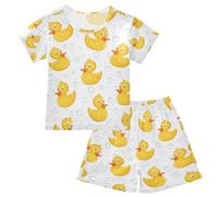 YOUJUNER Kids Pyjamas Set Yellow Ducks Short Sleeve T-Shirt Summer Nightwear PJs Lounge Wear Sleepwear for Boys Girls Children