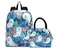YOUJUNER Kids School Bag Set Cute Seal Backpack and Lunch Bag Lightweight Bookbag Rucksack Daypack for Girls Boys