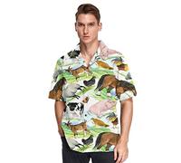YOUJUNER Men Short Sleeve Farm Animal Horse Pig Sheep Hawaiian Shirt Short Sleeve, Button Down Casual Beach Shirts Summer Shortsleeve Multicoloured