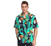 YOUJUNER Men Short Sleeve Tropical Bird Toucan Pattern Hawaiian Shirt Short Sleeve, Button Down Casual Beach Shirts Summer Shortsleeve Multicoloured