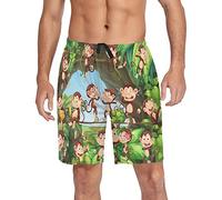 YOUJUNER Men's Casual Lounge Shorts Cartoon Cute Monkey Pyjama Shorts Bottoms Summer Shorts with Pockets Elasticated Waist Multicoloured