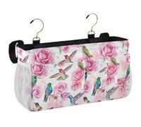YOUJUNER Pink Rose Hummingbird Bedside Hanging Bed Organizer Storage Bag Pocket College Dormitory Bedside Cloth Hanging Basket Bed Clutter Sorting Book Storage Bag