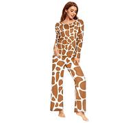 YOUJUNER Pyjamas Sets for Women, Animal Giraffe Skin Print Long Sleeve Sleepwear Loungewear Set Pjs Nightwear Set Multicolor