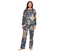 YOUJUNER Pyjamas Sets for Women, Cute Elephant Pattern Winter Warm Sleepwear Summer Loungewear Set Pjs Nightwear Set Multicolor