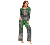 YOUJUNER Pyjamas Sets for Women, Funny Gorilla Monkey Long Sleeve Sleepwear Loungewear Set Pjs Nightwear Set Multicolor