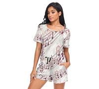 YOUJUNER Pyjamas Sets for Women, Musical Music Note Short Sleeve Sleepwear Summer Loungewear Set Pjs Nightwear Set Multicolor